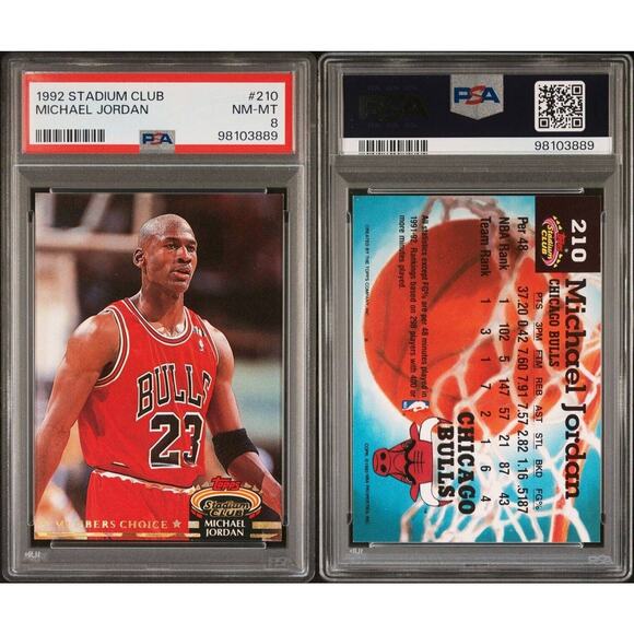 1992 Stadium Club Michael Jordan #210 PSA 8 NM-MT Near Mint Basketball Card! - Picture 1 of 3
